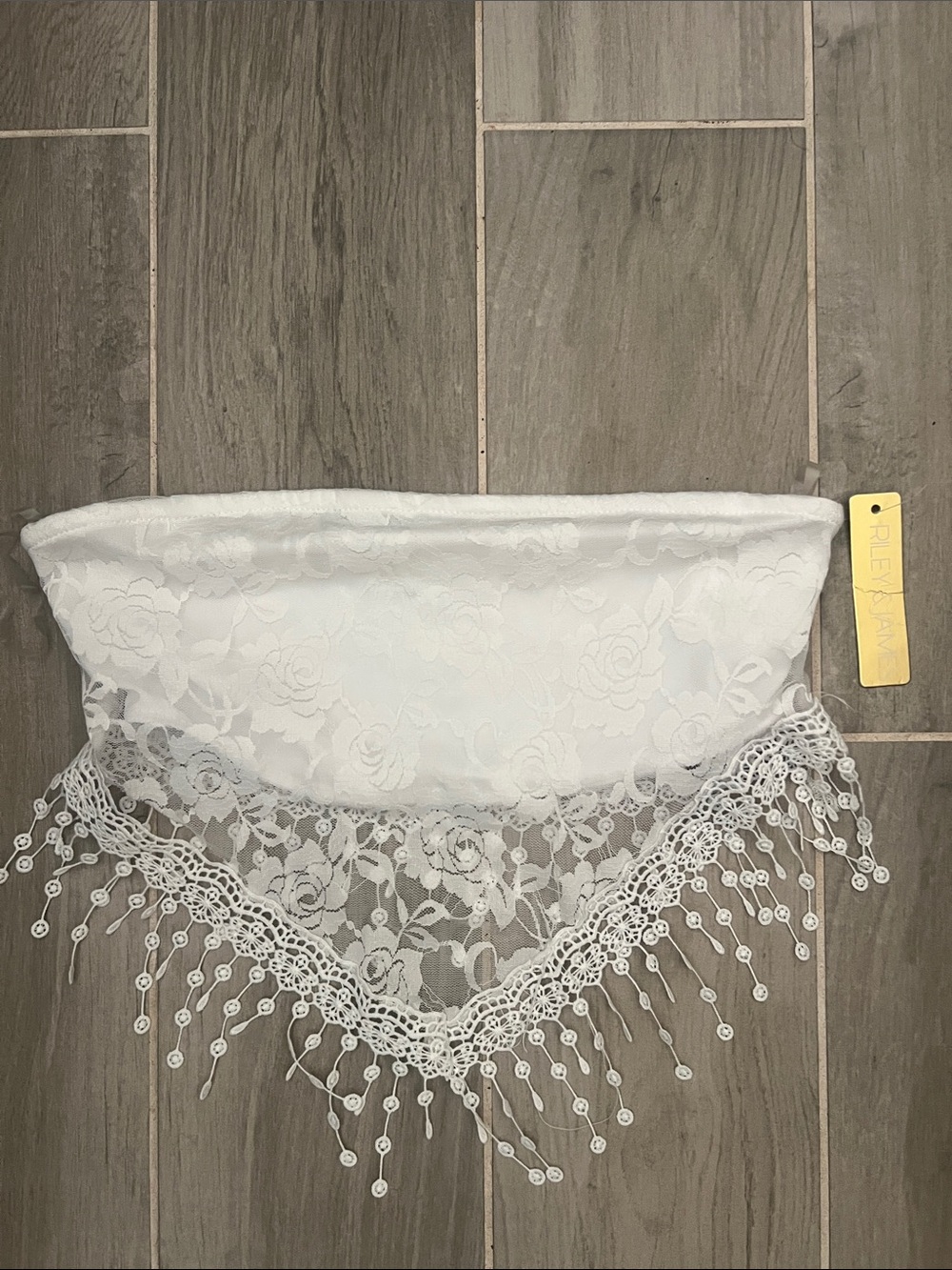 White Lace Fringe Tube Top
